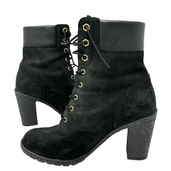 Timberland Glancy Black Nubuck Heeled Lace-Up Ankle Boots Women’s 6.5 - Picture 7 of 12